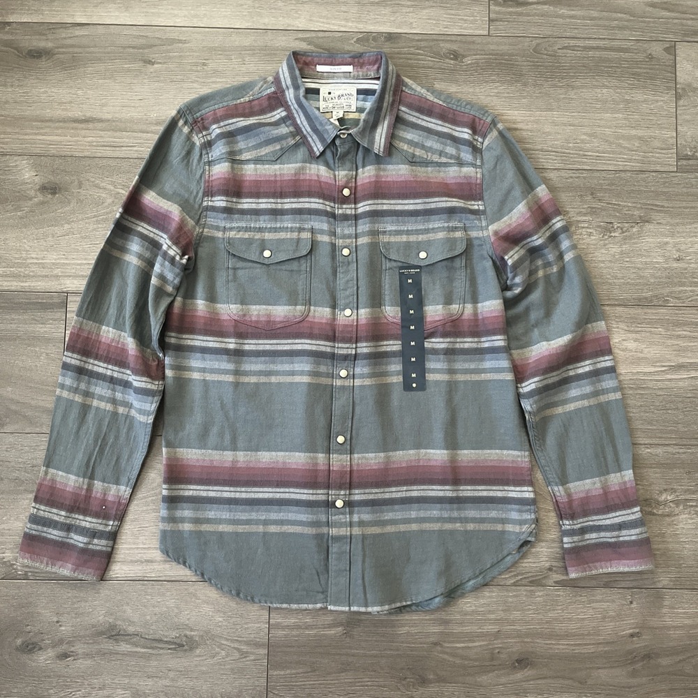 Lucky Brand Slim Fit Button Up Long Sleeve Shirt Multicolor Pearl Snap Shirt NWT